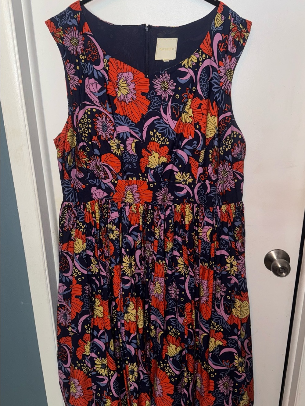 Modcloth Navy Floral Dress with Red, Purple & Yellow Accents